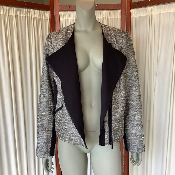 Lane Bryant Blazer Jacket Metallic Silver Black Asymmetric With Zipper Size 18 - Picture 4 of 8